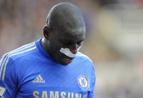 Demba Ba of Chelsea with a bandage to his face injury - Barclays Premier League - Newcastle Utd vs Chelsea - St. James Park - Newcastle - 02 02 13 - Picture Richard Lee Sportimage EDITORIAL USE ONLY. No use with unauthorised audio, video, data, fixture lists, club league logos or live services. Online in-match use limited to 120 images, no video emulation. No use in betting, games or single club league player publications.