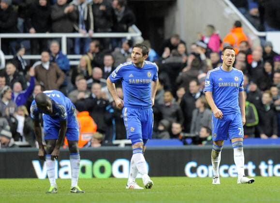 Chelsea players dejected after conceding a second goal - Barclays Premier League - Newcastle Utd vs Chelsea - St. James Park - Newcastle - 02 02 13 - Picture Richard Lee Sportimage EDITORIAL USE ONLY. No use with unauthorised audio, video, data, fixture lists, club league logos or live services. Online in-match use limited to 120 images, no video emulation. No use in betting, games or single club league player publications.