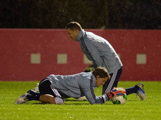 04.02.2013, Fussball, Deutsche Fussball Nationalmannschaft DFB Training, v.l. Rene Adler (Deutsche Fussball Nationalmannschaft DFB), Manuel Neuer (Deutsche Fussball Nationalmannschaft DFB)