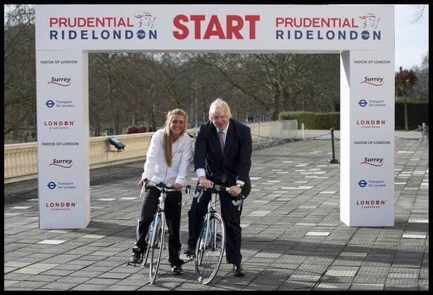 The Mayor of London Boris Johnson and Double Olympic and World Champion Laura Trott announce the Offical RideLondon sponsor and reveal the route of the RideLondon-Surrey classic, Thursday February 7, 2013. AndrewxParsonsx xi-Images 