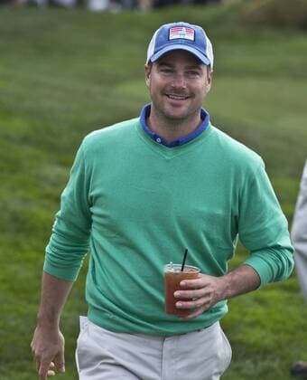 Actor Chris O Donnell walks with a cocktail on the sixth hole at the Monterey Peninsula Country Club in the AT&T National Pro Am in Pebble Beach, California on February 7, 2013.  SXP20130200713