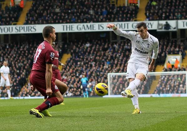 Tottenham s Gareth Bale fires in a shot..Tottenham Hotspur v Newcastle United - Barclays Premier League - White Hart Lane, London- 09 02 13 - Picture David Klein Sportimage EDITORIAL USE ONLY. No use with unauthorised audio, video, data, fixture lists, club league logos or live services. Online in-match use limited to 120 images, no video emulation. No use in betting, games or single club league player publications.