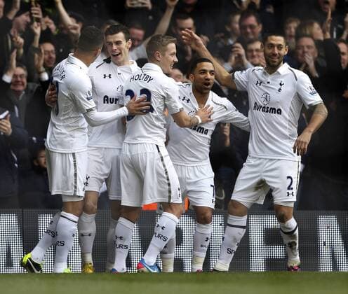 Tottenham s Gareth Bale celebrates scoring his sides opening goal..Tottenham Hotspur v Newcastle United - Barclays Premier League - White Hart Lane, London- 09 02 13 - Picture David Klein Sportimage EDITORIAL USE ONLY. No use with unauthorised audio, video, data, fixture lists, club league logos or live services. Online in-match use limited to 120 images, no video emulation. No use in betting, games or single club league player publications.