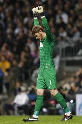 Manchester United s David De Gea celebrates goal during Champions League 2012 2013 match.February 12,2013. (20229)