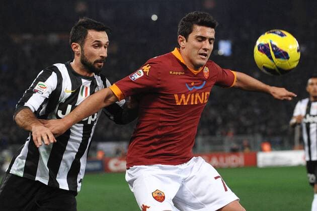 Mirko Vucinic Juventus, Marquinho Roma Roma 16 02 2013 Stadio Olimpico. Football 2012 2013 Serie A. AS Rom - Juventus Turin. andreaxstaccioli