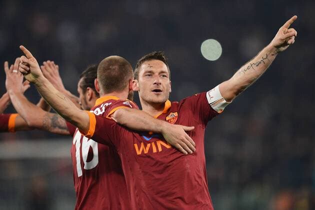 Francesco Totti, Roma 1-0.Goal celebration Roma 16 02 2013 Stadio Olimpico. Football 2012 2013 Serie A. AS Rom - Juventus Turin. andreaxstaccioli