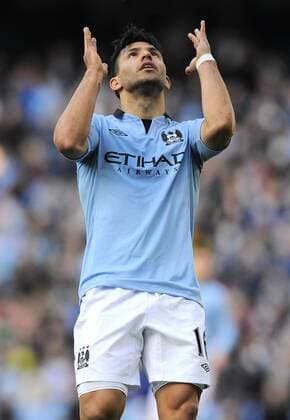 Sergio Kun Aguero of Manchester City reacts during the game - FA Cup 5th Round - Manchester City vs Leeds Utd - Etihad Stadium - Manchester - 17 02 13 - EDITORIAL USE ONLY. No use with unauthorised audio, video, data, fixture lists, club league logos or live services. Online in-match use limited to 120 images, no video emulation. No use in betting, games or single club league player publications.
