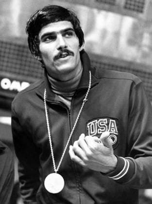 Mark Spitz (USA) mit seiner 6. Goldmedaille - Olympische Spiele München 1972