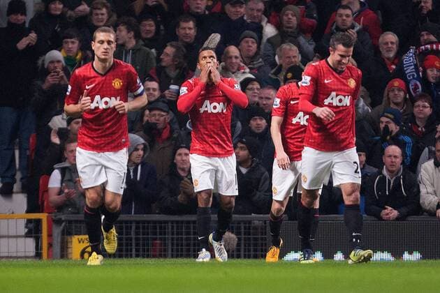 Football - 2012 2013 FA Cup - Fifth Round: Manchester United vs. Reading Nani of Manchester United celebrates scoring the opening goal at Old Trafford 