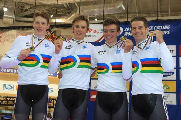 Equipe Australie : Alexander Morgan - Glenn O Shea - Alexander Edmondson - Michael Hepburn (AUS) CYCLISME : Championnats du Monde sur Piste - Minsk - 20 02 2013 PatrickPichon Panoramic 