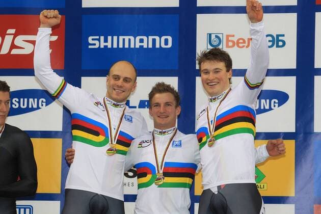 Weltmeister Deutschland : ENDERS Rene - BOTTICHER Stefan - LEVY Maximilian - - Mannschaftswettbewerb - Teamsprint - Weltmeisterschaft 2013 - Minsk - 21 02 2013 PatrickPichon Panoramic 