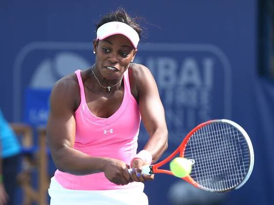 Dubai Tennis Championships 2013,WTA Tennis Turnier,International Series,Dubai Tennis Stadium, U.A.E., Sloane Stephens (USA) Aktion,Einzelbild,Halbkoerper,Querformat,