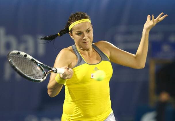 Dubai Tennis Championships 2013,WTA Tennis Turnier,International Series,Dubai Tennis Stadium, U.A.E., Anastasia Pavlyuchenkova (RUS) ,Aktion,Einzelbild,Halbkoerper,Querformat,