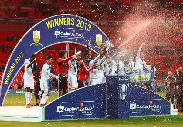 Capital One Cup Final Bradford City v Swansea City . . 24.02.2013 The Swansea team celebrate victory at the end. 