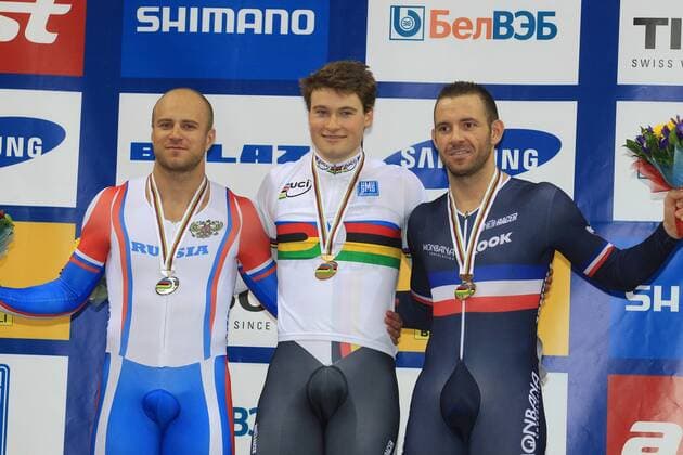 Podium : DMITRIEV Denis (RUS) - BÖTTICHER Stefan(GER) - Francois PERVIS ( FRANCE ) - WM Sprint - Minsk - 24 02 2013 PatrickPichon 
