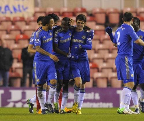 Ramires of Chelsea celebrates scoring their first goal via a deflection from Fernando Torres (not in pic) - The FA Cup with Budweiser - Middlesbrough vs Chelsea - Riverside Stadium - Middlesbrough - 27 02 13 - Picture Richard Lee Sportimage EDITORIAL USE ONLY. No use with unauthorised audio, video, data, fixture lists, club league logos or live services. Online in-match use limited to 120 images, no video emulation. No use in betting, games or single club league player publications.