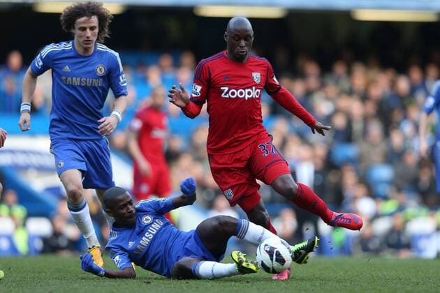 Football - 2012 2013 Premier League - Chelsea FC London vs. West Bromwich Albion - Marc-Antoine Fortune of West Bromwich Albion and Nascimento Ramires of Chelsea at Stamford Bridge, London 