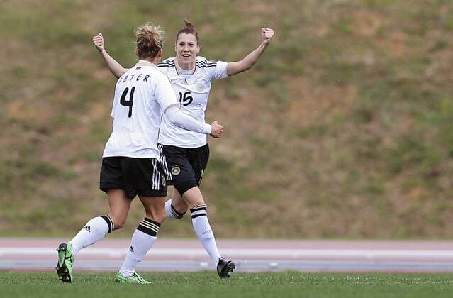 Fussball, Algarve Cup 2013, Frauen, Deutschland vs. Japan, Jubel Babett Peter (GER, L), Verena Faißt (GER, R)