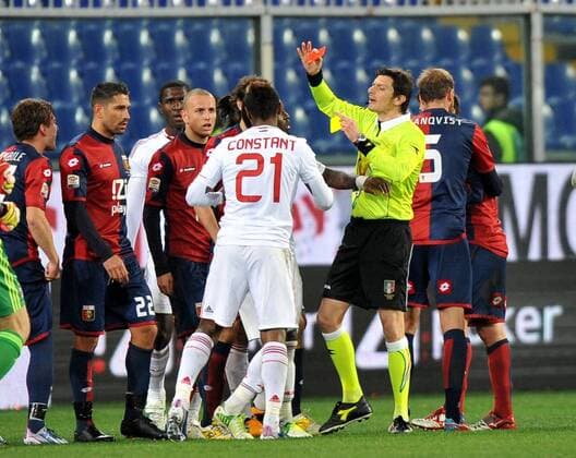 IPP20130308 Football - soccer: Serie A, CFC Genua 1893 - AC Mailand: referee Antonio D Amato , Kevin Constant (Hinweis: Verwendung nur in Deutschland - only Germany) xHOCHxZWEIx xItalyxPhotoxPressx 