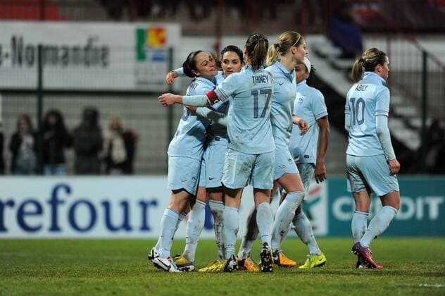 Louisa Necib - Sandrine Bretigny - Corinne Franco - Gaetane Thiney (France) FOOTBALL : France vs Bresil - Match amical - 09 03 2013 N.LeGouic FEP Panoramic 