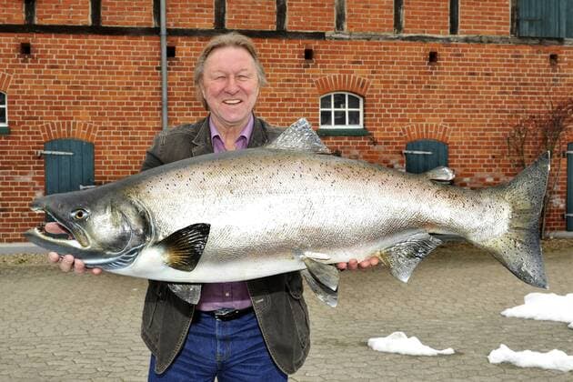 Horst Hrubesch (Ex HSV Spieler) angelte in Norwegen einen Lachs von ca 32 kg. Hamburg 15. 03. 2013 Bitte Bildunterschrift: Werner STRUSS NG