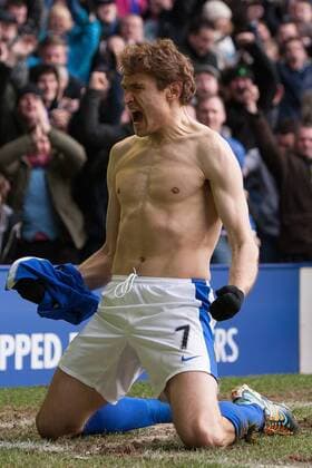 Football - 2012 2013 Premier League - Everton vs. Manchester City Nikica Jelavic of Everton celebrates scoring his late goal at Goodison Park 