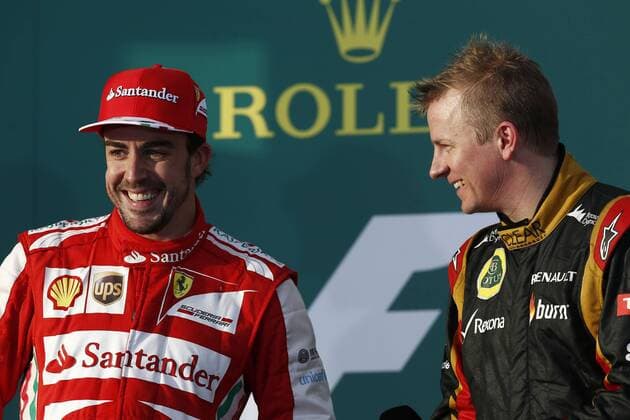 Motorsports: FIA Formula One World Championship 2013, Grand Prix of Australia, 3 Fernando Alonso (ESP, Scuderia Ferrari), 7 Kimi Raeikkoenen (FIN, Lotus F1 Team), xHOCHxZWEIx