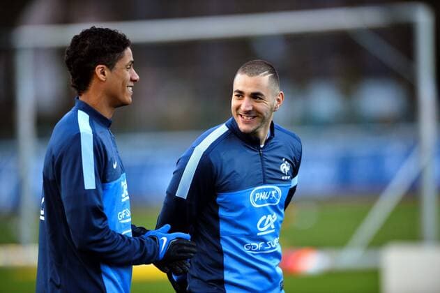 Karim Benzema (fra) - Raphael Varane (fra) FOOTBALL : Entrainement - Equipe de france - 18 03 2013 AnthonyBIBARD FEP Panoramic 