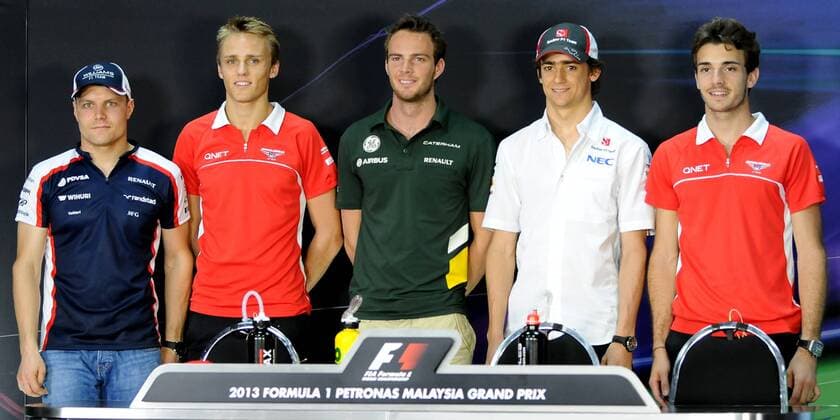 March 21, 2013 - Sepang, Malaysia - Valtteri Bottas (Williams), Max Chilton (Marussia), Giedo van der Garde (Caterham), Esteban Gutierrez (Sauber), Jules Bianchi (Marussia) in press conference Formula One 2013 Malaysian Grand Prix. Formula One 2013 - Malaysian Grand Prix - Press Conference 1. - ZUMAp11