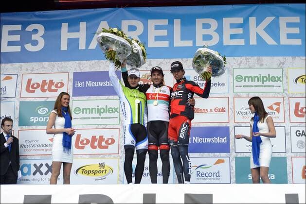 Peter Sagan (Slovakia Team Cannondale), Fabian Cancellara (Switzerland Team Radioshack Leopard) and Daniel Oss (Italy BMC Racing Team) CYCLISME : Course Harelbeke - 22 03 2013 PHOTONEWS PANORAMIC 