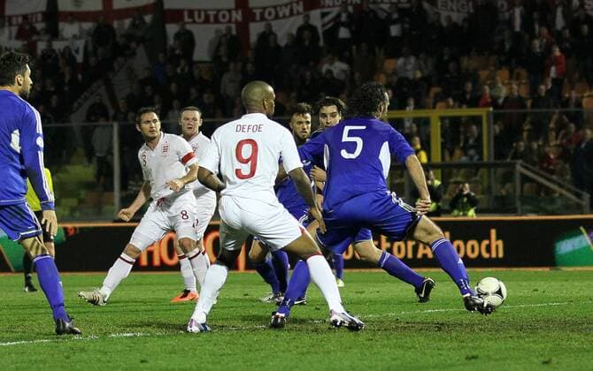 England s Frank Lampard scoring his sides fifth goal..San Marino v England- World Cup Qualifier - Stadio di Serravalle, Serravalle- 22 03 13 - Picture David Klein Sportimage EDITORIAL USE ONLY. No use with unauthorised audio, video, data, fixture lists, club league logos or live services. Online in-match use limited to 120 images, no video emulation. No use in betting, games or single club league player publications.
