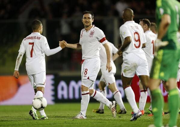 England s Frank Lampard celebrates scoring his sides fifth goal..San Marino v England- World Cup Qualifier - Stadio di Serravalle, Serravalle- 22 03 13 - Picture David Klein Sportimage EDITORIAL USE ONLY. No use with unauthorised audio, video, data, fixture lists, club league logos or live services. Online in-match use limited to 120 images, no video emulation. No use in betting, games or single club league player publications.