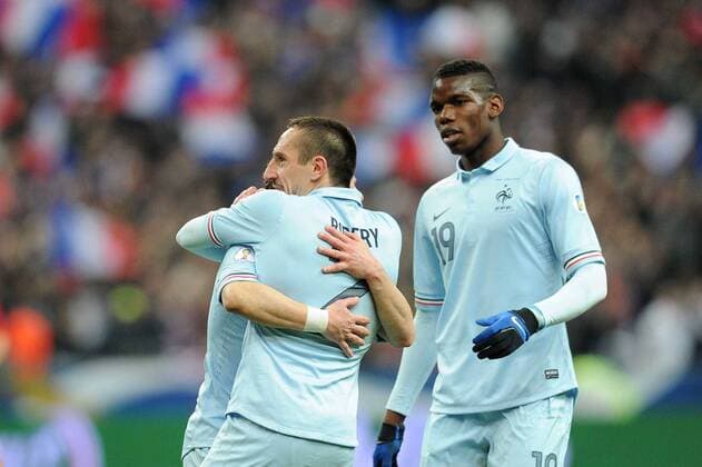 joie de Franck Ribery apres son but - Mathieu Valbuena - Paul Pogba (France) FOOTBALL : France vs Georgie - Eliminatoire CM 2014- 22 03 2013 N.LeGouic FEP Panoramic 
