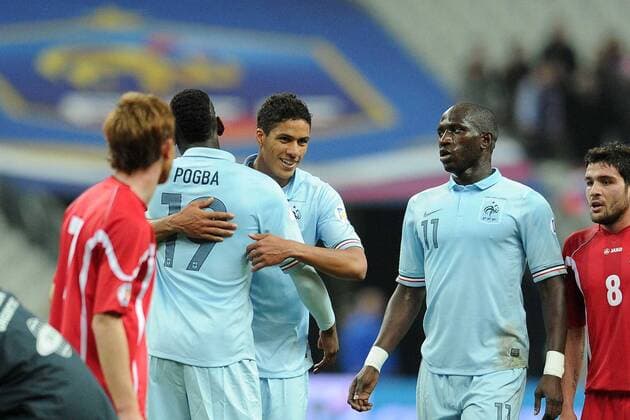 joie de Raphael Varane - Paul Pogba (France) FOOTBALL : France vs Georgie - Eliminatoire CM 2014- 22 03 2013 N.LeGouic FEP Panoramic 