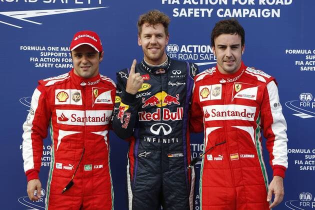 Motorsports: FIA Formula One World Championship 2013, Grand Prix of Malaysia, 4 Felipe Massa (BRA, Scuderia Ferrari), 1 Sebastian Vettel (GER, Infiniti Red Bull Racing), 3 Fernando Alonso (ESP, Scuderia Ferrari), xHOCHxZWEIx