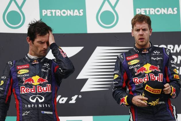 Motorsports: FIA Formula One World Championship 2013, Grand Prix of Malaysia, 2 Mark Webber (AUS, Infiniti Red Bull Racing), 1 Sebastian Vettel (GER, Infiniti Red Bull Racing), xHOCHxZWEIx
