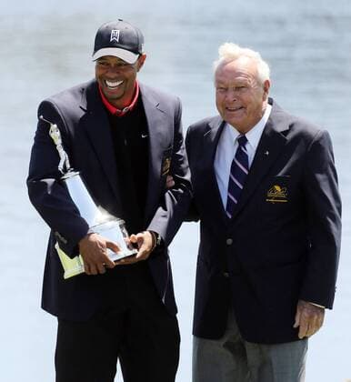 March 24, 2013 - Orlando, FL, USA - Tiger Woods and Arnold Palmer, right, share a laugh after Woods won his eighth Arnold Palmer Invitational in Orlando, Florida, Monday, March 25, 2013. Arnold Palmer Invitational - ZUMAm67