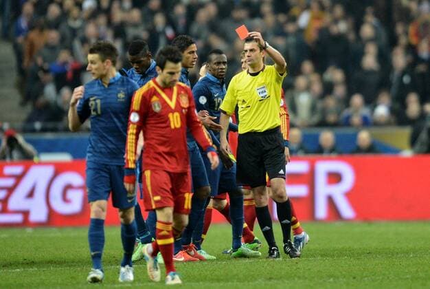 carton rouge Paul Pogba (fra) - Viktor Kassai (Schiedsrichter) FOOTBALL : France vs Espagne - qualifications coupe du monde 2014 - 26 03 2013 AnthonyBIBARD FEP Panoramic 