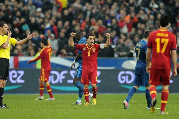 joie de Xavi Hernandez (Espagne) FOOTBALL : France vs Espagne - Eliminatoire CM 2014- 26 03 2013 N.LeGouic FEP Panoramic 
