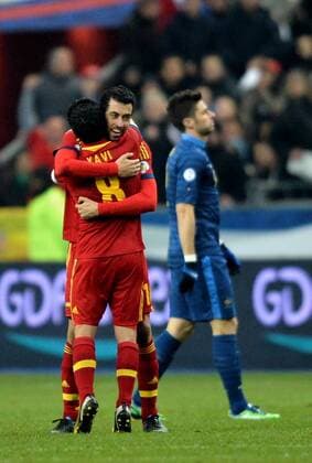 Sergio Busquets (esp) - Xavi (esp) - Olivier Giroud (fra) FOOTBALL : France vs Espagne - qualifications coupe du monde 2014 - 26 03 2013 AnthonyBIBARD FEP Panoramic 