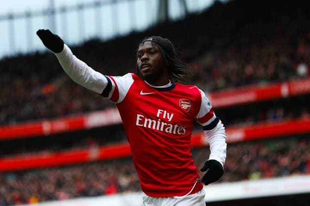 Football - 2012 2013 Premier League - Arsenal FC London - Reading FC; Gervinho of Arsenal celebrates scoring at the Emirates Stadium 