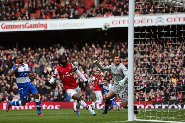 Football - 2012 2013 Premier League - Arsenal FC London - Reading FC; Gervinho of Arsenal scoring at the Emirates Stadium 