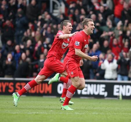 Football - 2012 2013 Premier League - Southampton FC - Chelsea FC London, Southampton s Rickie Lambert celebrates scoring 