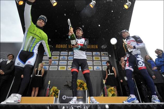 Peter Sagan (Slovakia Team Cannondale), Fabian Cancellara (Switzerland Team Radioshack Leopard) and Jurgen Roelandts (Belgium Team Lotto Belisol) CYCLISME : Tour des Flandres - 31 03 2013 Photonews Panoramic 