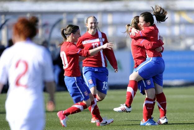 Fotball Football 04.04.2013 UEFA WU19, Second Qualifying Round England v Serbia 4:5 Foto: Morten Olsen, Digitalsport Serbia celebrating goal 