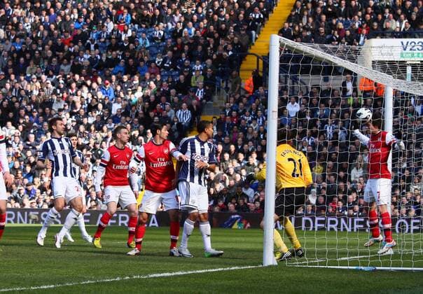 Pic: Paul Marriott . . West Bromwich Albion v Arsenal . . 06.04.13 Tomas Rosicky (A) saves a WBA shot on the goal line. 
