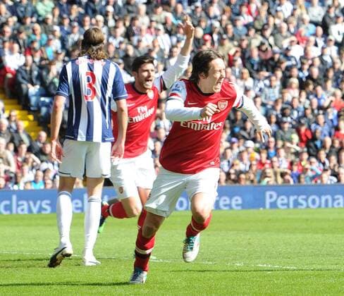 Pic: Paul Marriott . . West Bromwich Albion v Arsenal . . 06.04.13 Tomas Rosicky (A) celebrates scoring a goal for Arsenal. 0-1 