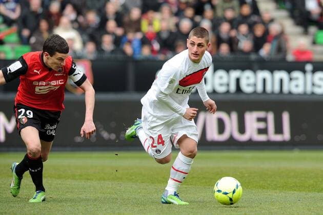 Romain Danze (Rennes) Marco Verratti (PSG) FOOTBALL : Rennes vs PSG - Ligue 1 - 06 04 2013 N.LeGouic FEP Panoramic 