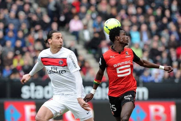 John Boye (Rennes) Zlatan Ibrahimovic (PSG) FOOTBALL : Rennes vs PSG - Ligue 1 - 06 04 2013 N.LeGouic FEP Panoramic 