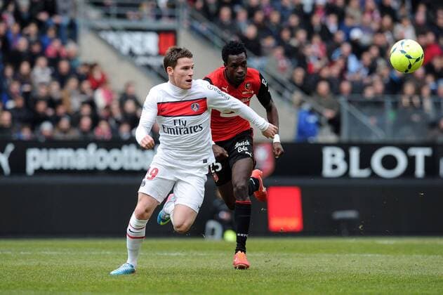 John Boye (Rennes) Kevin Gameiro (PSG) FOOTBALL : Rennes vs PSG - Ligue 1 - 06 04 2013 N.LeGouic FEP Panoramic 